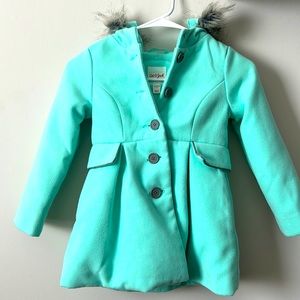 Teal Cat & Jack Girls' Faux Fur Hooded Jacket Size 4/5